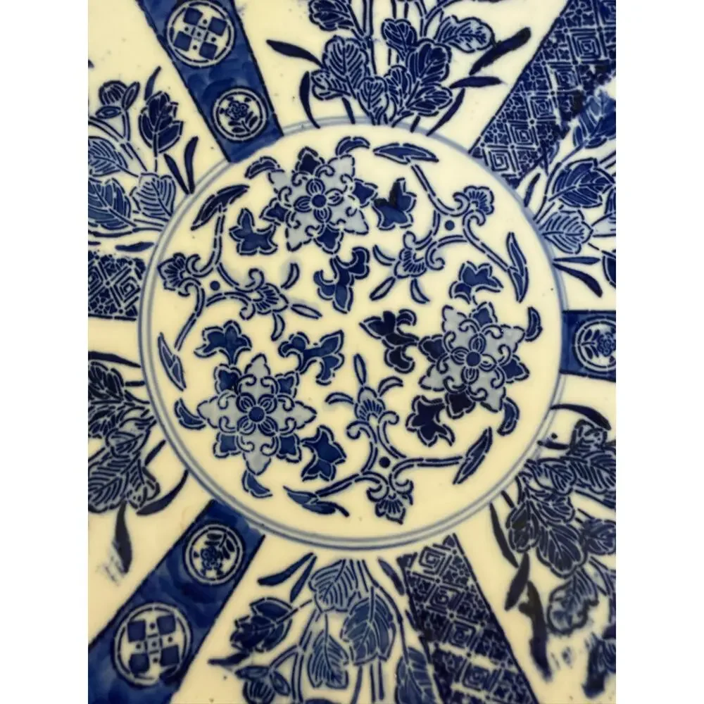 Antique Cauldon England Blue White Transferware Japonisme Floral Cabinet Plate